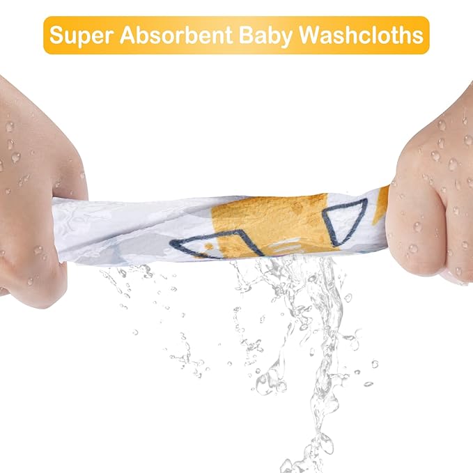 Baby Washcloths, 24Pack Baby Wash Cloths Extra Soft & Ultra Absorbent, Baby Towels and Washcloths Face Towels for Unisex Boys Girls Body, Washclothes Gentle on Sensitive Skin, 9x9 Shark