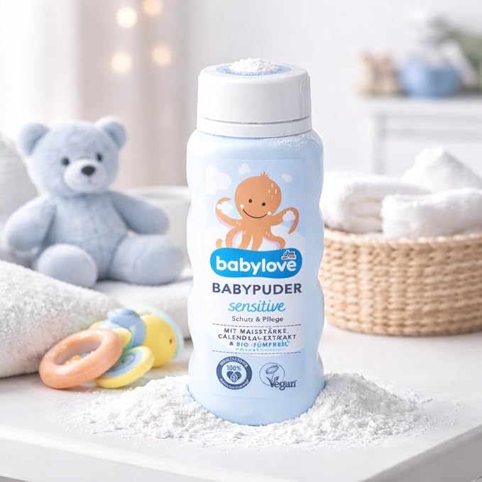 Babylove Baby Powder Sensitive with Calendula , Alcohol-Free, No Perfume, Vegan, 100g