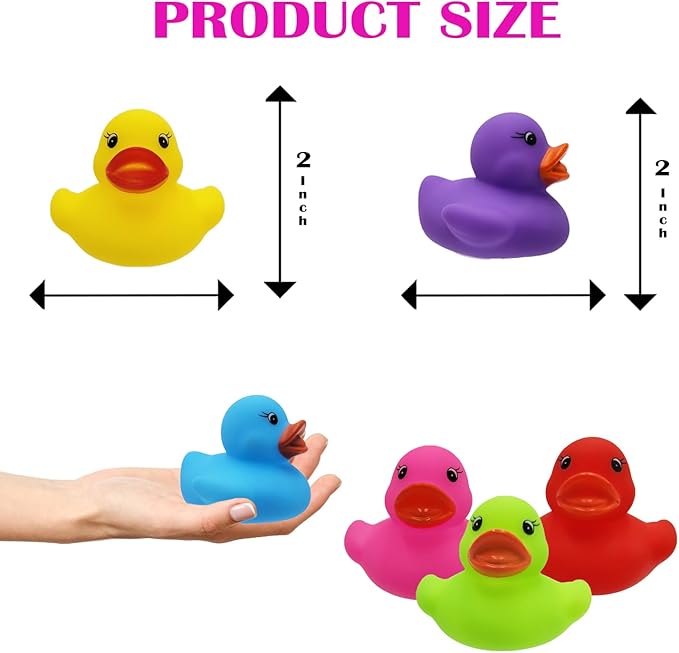 The Dreidel Company Classic Rubber Duck Toy Duckies for Kids, Six Solid Colors, Bath Birthday Gifts Baby Showers Classroom Summer Beach and Pool Activity, 2" (200-Pack)