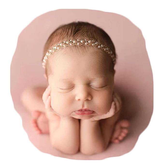 Zeroest Newborn Photography Props Baby Girl Photoshoots Pearl Headbands Infant Girl Photo Posing Beaded Headband Prop (Gold, One Size)