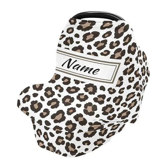 Custom Leopard Cheetah Baby Car Seat Cover Personalized Your Name Nursing Covers Breastfeeding Scarf Infant Carseat Canopy for Mom Baby Gift