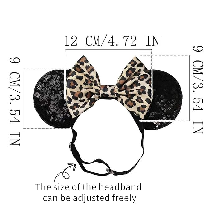 Adjustable Mouse Ears Hair Bow Headband, Cheeath Leopard Printed Elastic Hairband for Toddlers Baby Girls