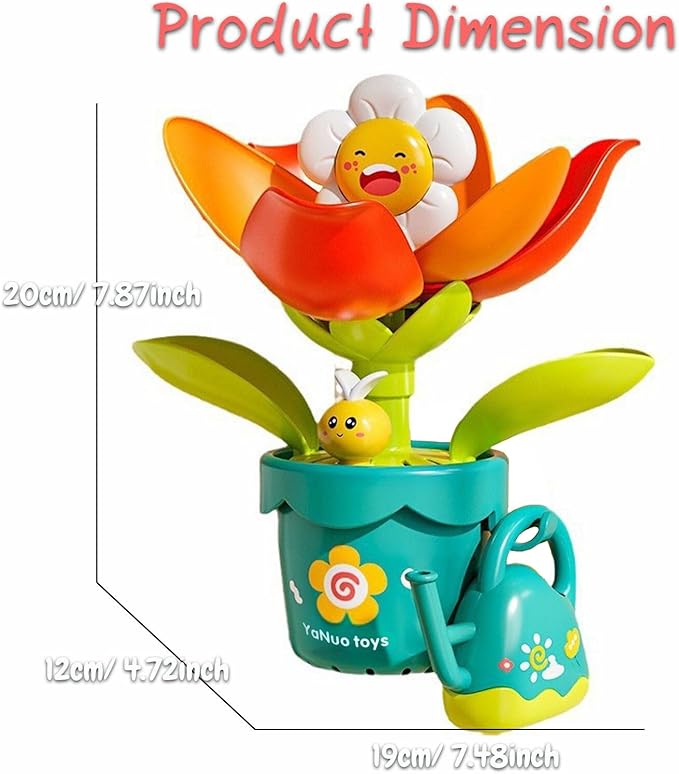 Sprinkler Sunflower Bath Toy, Baby Watering Flowering Toy for Boys and Girls, BPA-Free Tub Water Play Set with Watering Can & Suction Cup, Montessori Bathroom Gift