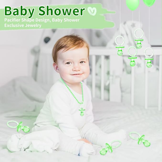 36 Pieces Acrylic Pacifiers for Baby Shower Games, 2.5'' Baby Shower Pacifiers, Bulk Pacifier for Hunt Games, Gender Reveal Table Scatter, Party Favors Decoration(Green)