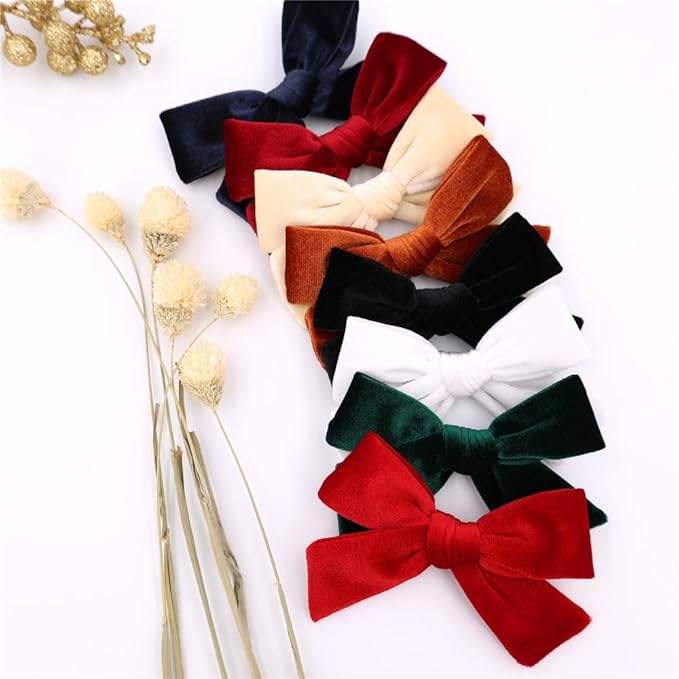 Vintage Velvet Bow Hair Clips for Baby Girl Kids Women Fall Velvet Christmas Hair Bows Barrettes Accessories (8 pcs Classical)
