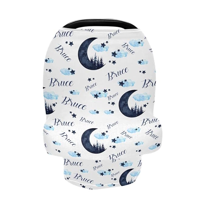 Personalized Baby Car Seat Cover for Boys Girls, Custom Nursing Covers for Breastfeeding with Name, Moon Forest Infant Stroller Cover, Baby Carseat Canopy for Newborn, Multiuse Car Seat Canopies