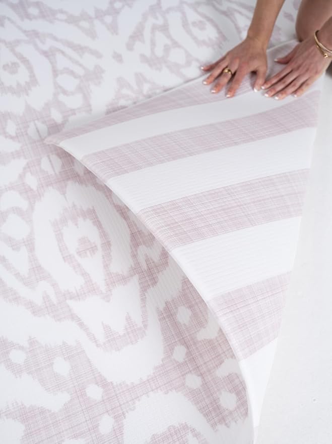 Wander & Roam Premium Reversible Play Mat - Soft Foam Child & Parent - Modern Neutral Stripe + Ikat Design - Water Resistant, Easy to Clean, Non-Toxic - Rose Pink, 3+ Years
