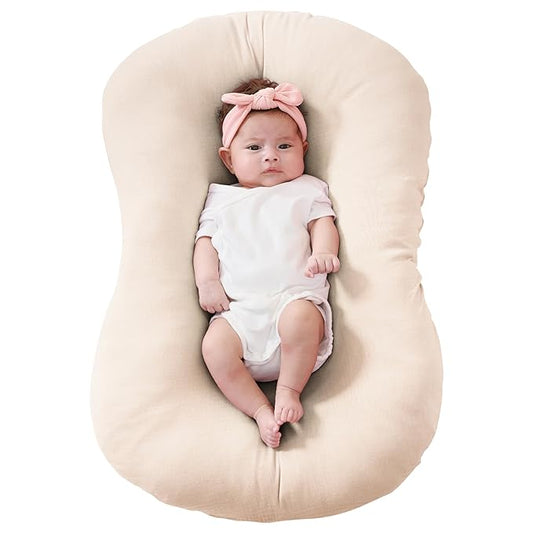 FUNUPUP Muslin Baby Lounger Cover Compatible with Snuggle Me Lounger, Infant Lounger Pillow Cover for Newborn, Removable Newborn Lounger Cover for Boys and Girls, Only Cover, Beige