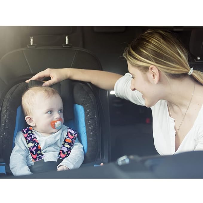 Dinosaur Car Seat Belt Covers for Baby, Toddlers Stroller Seat Strap Covers, Car Seat Straps Shoulder Pads for Girls Boys, Minky Seat Belt Protectors for Car Seats, for Kids Newborn Infants