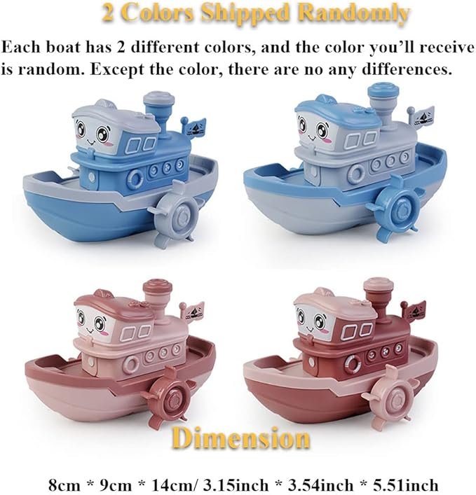 Wind-up Ship Bath Toy – Funny Wind-up Steamship Clockwork Steamboat (Blue+Red)