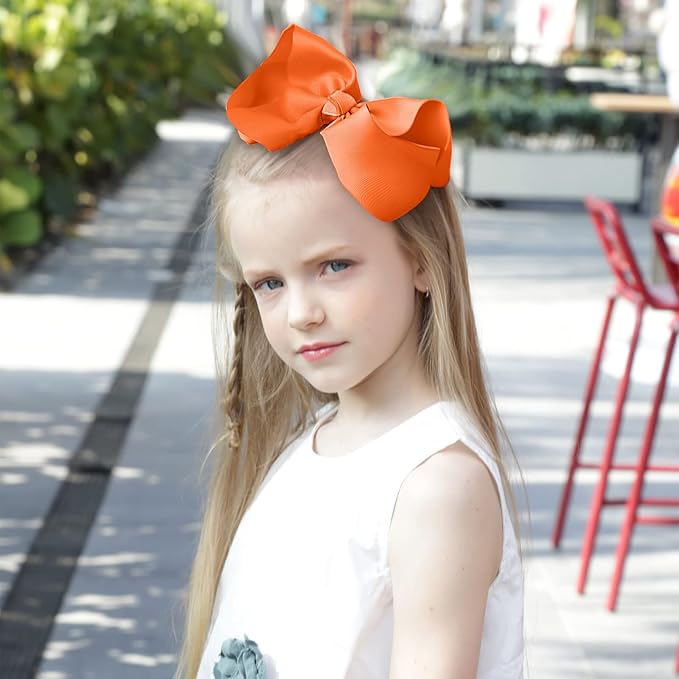 Oaoleer Big Hair Bows for Girls 12 PCS 6" Orange Grosgrain Ribbon Large Boutique Bow Alligator Clips Hair Accessories for Toddlers Little Girls Kids