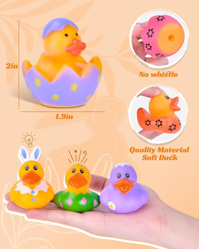 24 Pcs Easter Rubber Ducks, Assortment Duckies in Bulk for Ducking, Mini Rubber Duckies for Kids Baby Bath Pool Toys, Floater Duck Easter Basket Stuffers and Party Favors