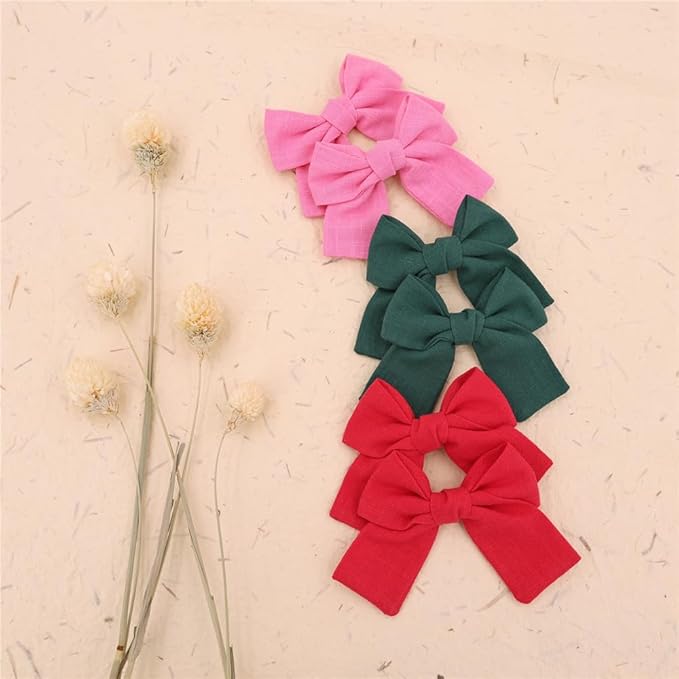 Cute Bow Hair Clips for Baby Girl Kids Pigtail Bangs 3.2" Sailor Bows Alligator Clip Hair Accessories (Green/Red/Pink)