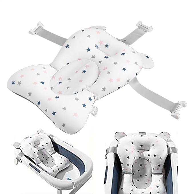 Baby Bath Pad | Foldable Travel Baby Baths Tub, Babies Tub with Soft Baths Mat, Babies Bath Seat Support Net, Non-Slip, 3 Safety Belts, for Home Travelling