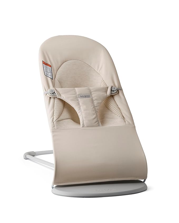 BabyBjörn Bouncer Balance Soft, Light Beige, Woven/Jersey, Tri-Fabric | 2-in-1 Adjustable Baby Bouncer Seat and Toddler Chair, Newborn to Toddler (8-29 lbs), 4 Positions, Lightweight & Portable