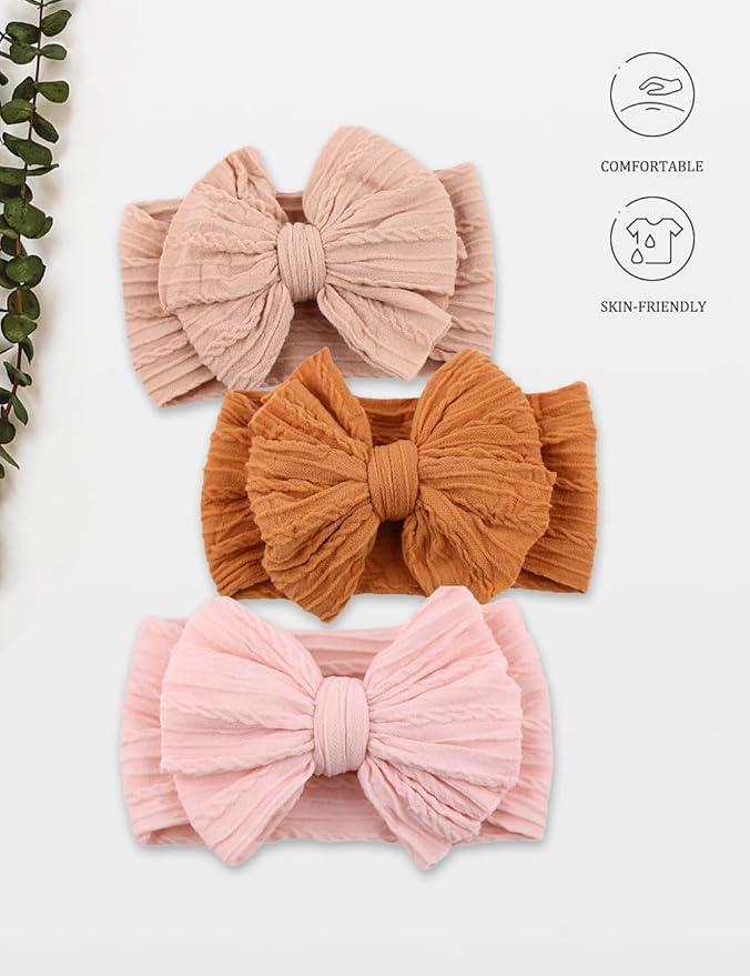 Rust Nylon Baby Headbands Bows, Stretchy Gray Infant Headband Bows for Baby Girls Head Wraps Newborn Toddler Unisex (03H-11)