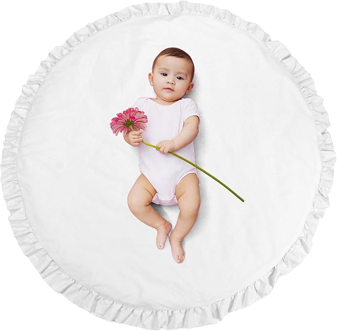 ABREEZE Baby Cotton Play Mat Soft Crawling Mat White Detachable Washable Game Blanket Floor Playmats Kids Infant Child Activity Round Rug Home Room Decor