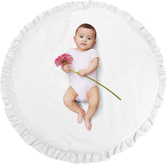 ABREEZE Baby Cotton Play Mat Soft Crawling Mat White Detachable Washable Game Blanket Floor Playmats Kids Infant Child Activity Round Rug Home Room Decor