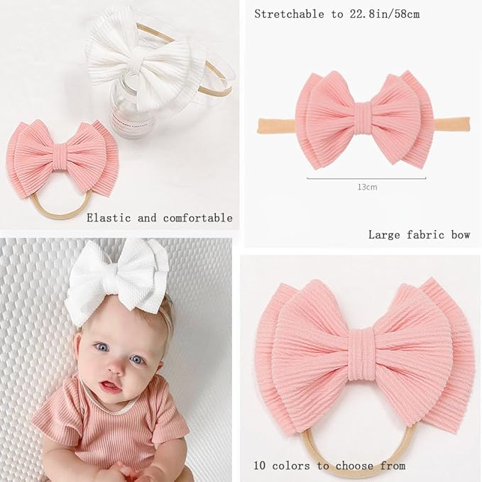 Baby Girl Soft Nylon Bow Elastic Headband Turban Toddler Infant Bow-knot Stretchy Hair Band Birthday Party Hair Bow Ribbon Accessories for Newborn Baby (Bow 2 - Light brown, Elastic)
