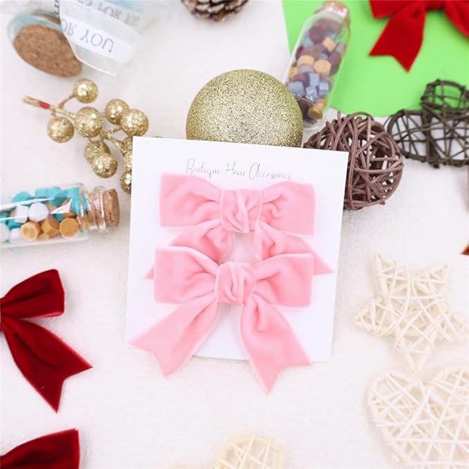 2 Pcs Cute Pink Velvet Hair Bow Clips 3" Bowknot Alligator Clip Barrettes Hairpins for Baby Girl Kids Accessories