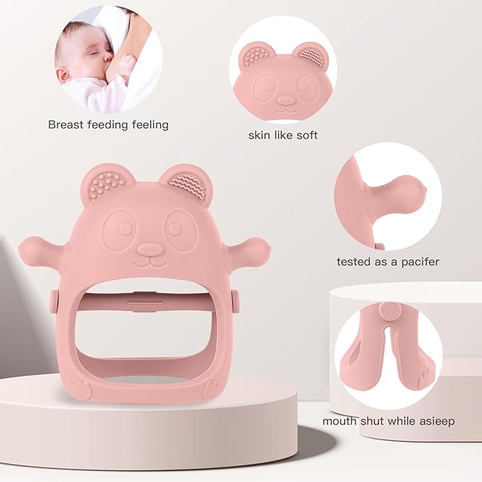 Eascrozn 3 Pack Baby Teething Toys for 3-6 6-12 Months, Food Grade Silicone Teething Mitten, Anti Dropping Wrist Hand Teethers Baby Chew Toys for Sucking Needs, BPA Free