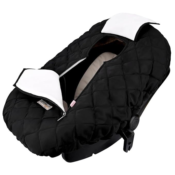 Bebamour Car Seat Cover for Babies Winter - Baby Car Seat Covers Universal Cold Weather Shield,Warm and Cozy Carseat Covers (Black)
