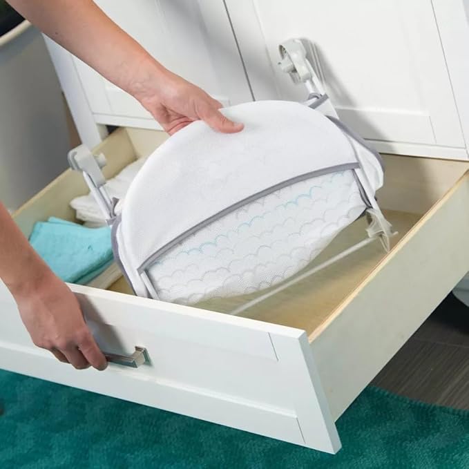 The First Years Sure Comfort Folding Baby Bather - Foldable Baby Bath Seat and Lounger for Home or On The Go - for Sink or Tub Use - Non-Slip Seat -for Up to 15 Lbs,(Pack of 4)