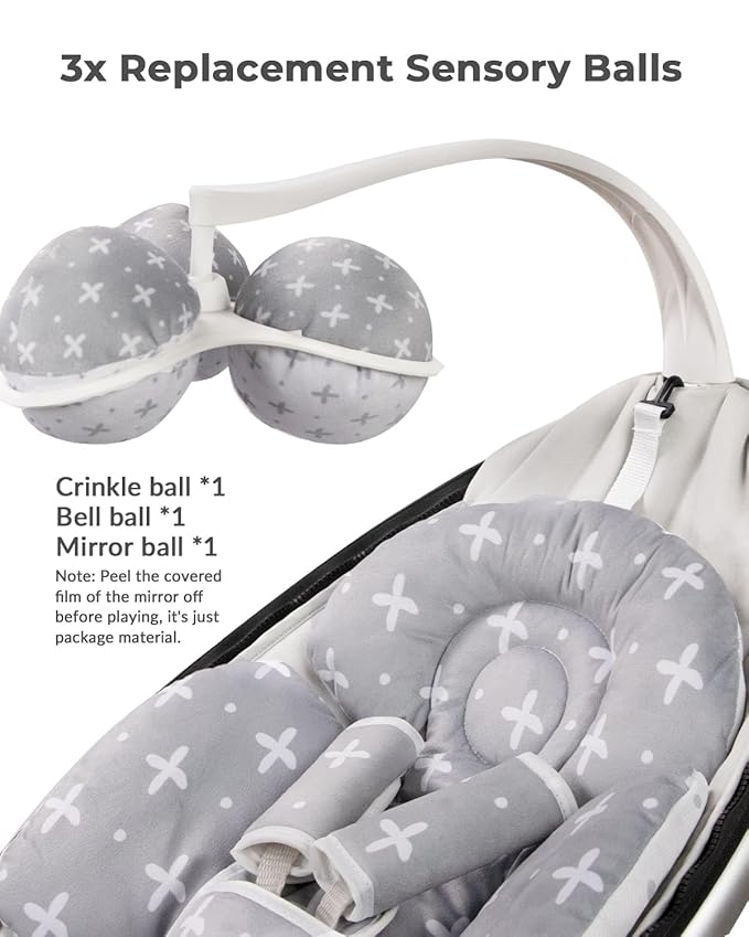 Infant Insert Compatible with 4moms Mamaroo Swing and Infant Carseat, Including 3 Replacement Balls, Reversible Newborn Insert for Baby Swing, Stroller, Bouncer, Soft Fabric - Gray