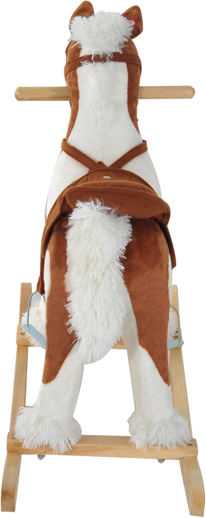 Qaba Wooden Toddler Rocking Horse, Kids Plush Ride on Horse Toy Animal Rocker with Nursery Rhyme Music Brown
