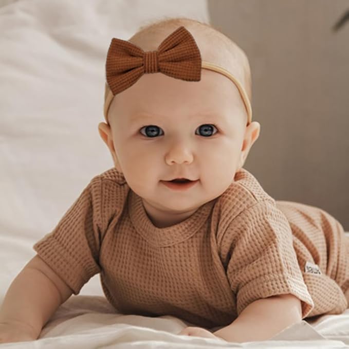 Baby Girl Corduroy Hair Bow Nylon Headband, Solid Color Tiny Bow Hair Bands 12pcs for Newborn Infant Toddlers (corduroy A 12PCS)