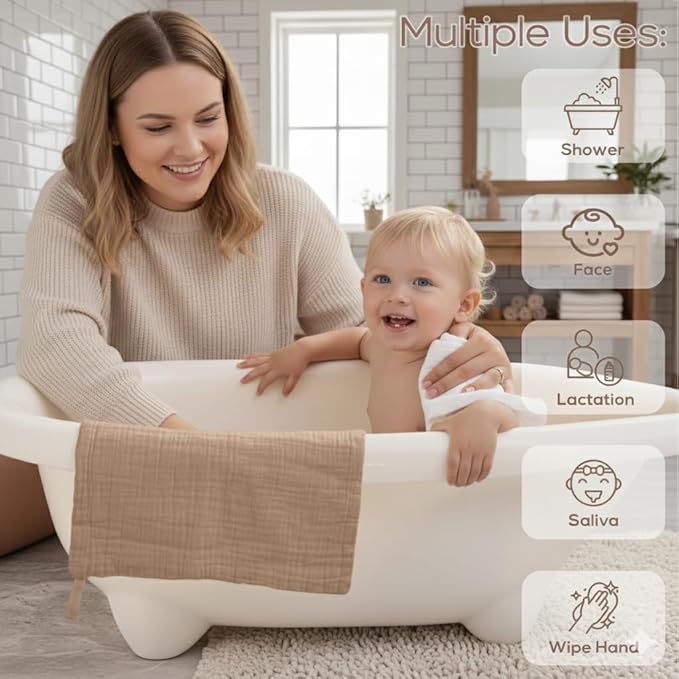 Muslin Baby Washcloths for Newborns, Pack of 8, 11"x11", Super Soft Cotton, Absorbent and Gentle, Baby Cotton Wipes, Baby wash Cloths