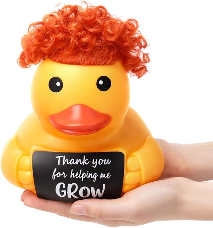 Civaner 7 Inch Emotional Giant Rubber Duck Big Jumbo Positive Yellow Duck Inspirational Gift Large Duckling Toy with Squeaky Sound for Men Coworker Colleges Graduation(Thank You for Help Me Grow)