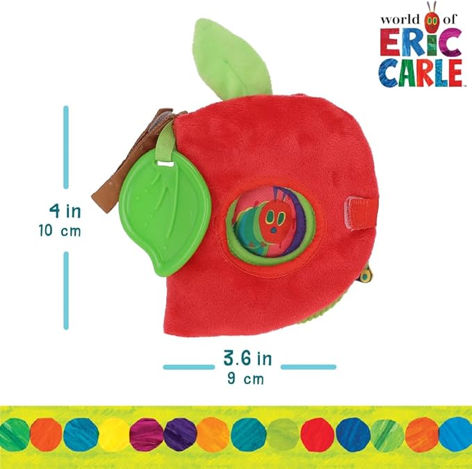 Eric Carle Very Hungry Caterpillar Activity Apple and Plush - Crinkle Texture Inside and Attached Leaf Teether – Hanging Loop for On The Go Fun