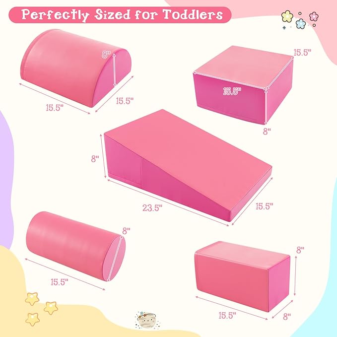 Costzon 5 Pieces Climbing Toys for Toddlers, Soft Foam Block Play Structures Infants Climbers for Child Development, Waterproof Kids Climbing Toys Indoor for Preschool Baby