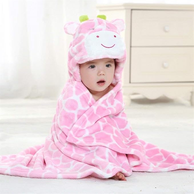 Vauwmsr Baby Hooded Blanket Ultra Soft Warm Newborn Infant Swaddle Wrap Bath Shower Towel, 25.6" x 39.4", Pink