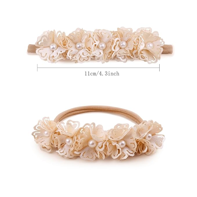 Baby Girl Floral Headband Nylon Flower Crown Elastic Hairband 3pcs Hair Accessories Gift for Girls (9562)