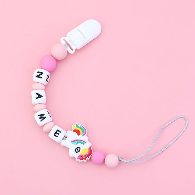 Personalized Pacifier Clip with Name for Girls Boys, Custom Name Stroller Clip Holder, Customized Silicone Holder Leash