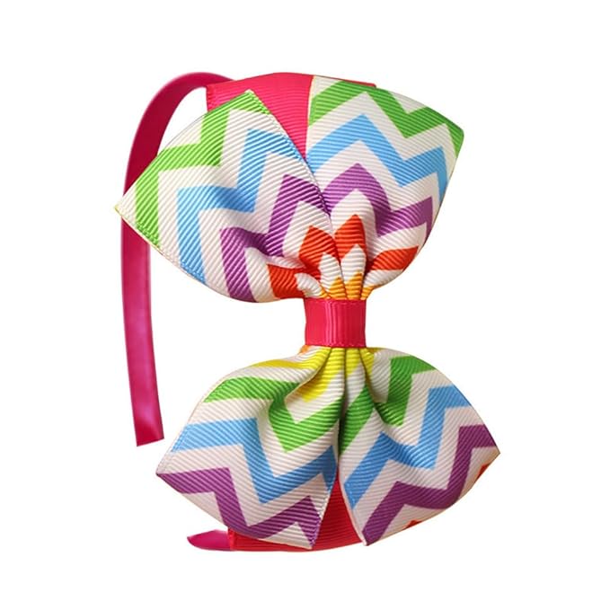 Baby Girl's 4 Inch Double Layer Bow knot Headband Pure Color Ribbed Band Hair Hoop (Rainbow Fuchsia)