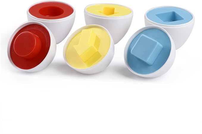 Hhyn Matching Eggs Set with Beige Eggs Holder, Upgraded Toddler Egg Toys Learning Shapes and Colors Educational Puzzle Sorting Games Improve Motor Skills for Kids Easter Gift, 12 Eggs