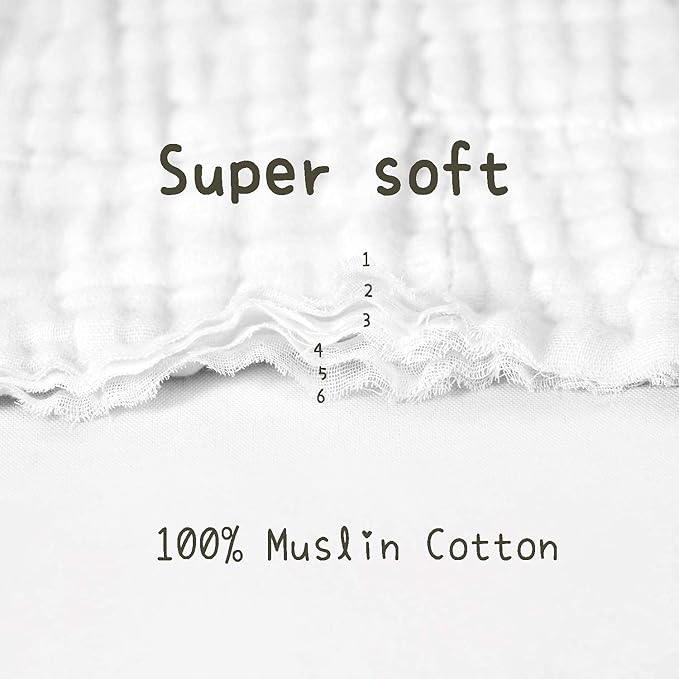 YEBON ProC 2Pcs Baby Muslin Bath Towels, Super Soft Cotton Bath Towel 6 Layers Infant Newborn Swaddle Blanket 41.3 X41.3 Inches,Baby Registry as Shower (White)