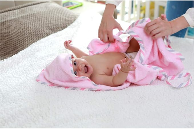 Topwon Apron Baby Bath Towel Fleece Baby Washcloth with Bathing Glove Super Water Absorption (Pink)
