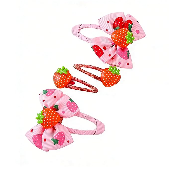 Strawberry Snap Clips Baby Girls Fruit Hair Bow Clips Strawberry Hair Ring Tie BBW24 (4 Pcs-A5)