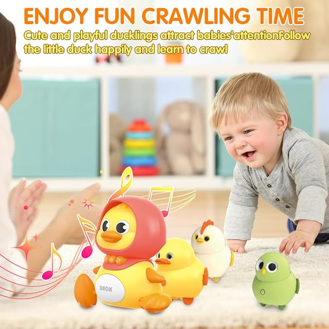 Baby Music Toy Duck Baby Belly Time Toys 12 Months Newborn Development Crawling Toy Glowing Walking Singing Toys 3-4 Years Old Boys and Girls Gifts (Yellow)