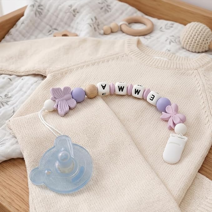 Personalized Pacifier Clip with Name Custom Pacifier Holder with Name Newborn Baby Gift Sets (Butterfly)