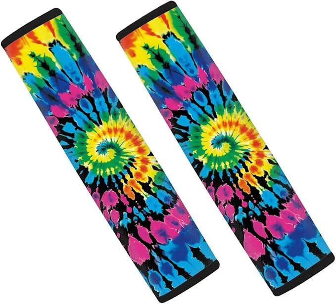 Rainbow Tie Dye Seat Belt Shoulder Strap Covers Pad for Car Universal Safety Strap Cover for Auto SUV Truck Airplane Backpack Seatbelt Covers Compatible with Most Car Car Interior Accessories