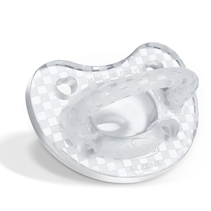 Chicco PhysioForma Luxe Orthodontic Pacifier for Babies 16-24 Months, One-Piece 100% Soft Silicone, Supports Breathing, Textured Shield & Handle, Included Sterilizing Case, BPA Free, 2-Pack, Crystal