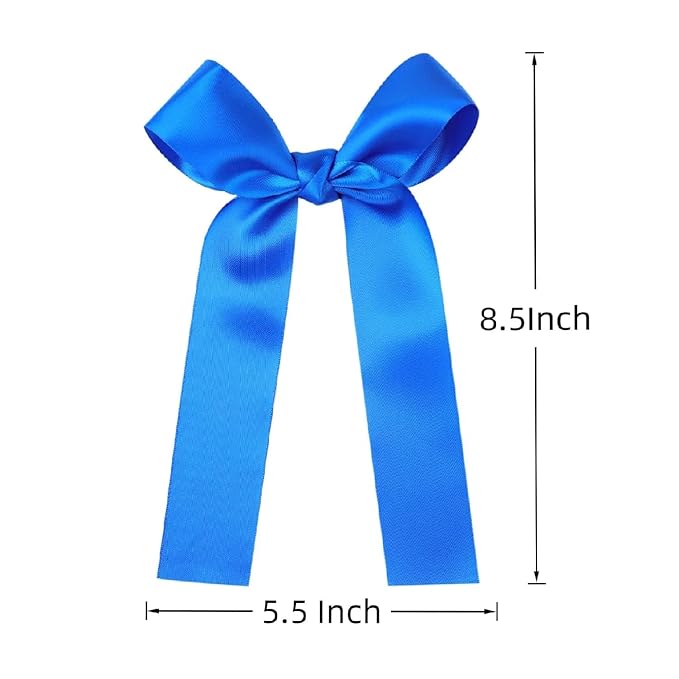 2-Pack Long Satin Ribbon Hair Bows for Girls – Elegant Silk Hair Clips for Toddlers, Infants, Teens & Kids - Royal Blue
