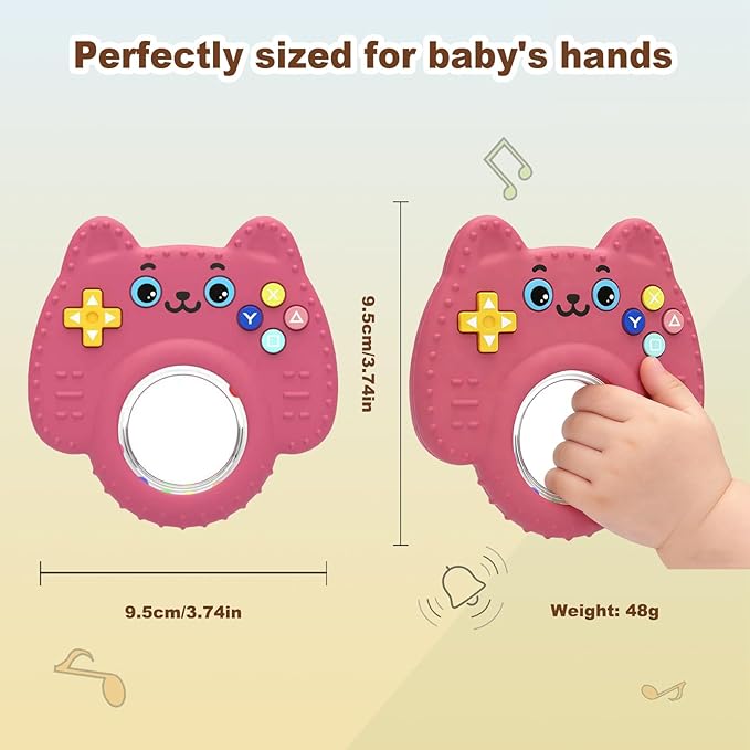 Teething Toys for Baby, Sensory Baby Chew Toy, Rattle Teether Toys for Babies 0-3-6-12 Months, Silicone TV Remote Control Shape for New Baby Gift (Pink)