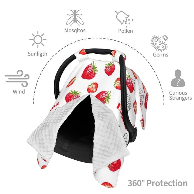 Personalized Baby Car Seat Canopy with Name, Strawberries Nursing Cover & Infant Car Seat Canopy, Shower Gift for Newborn Baby Girls