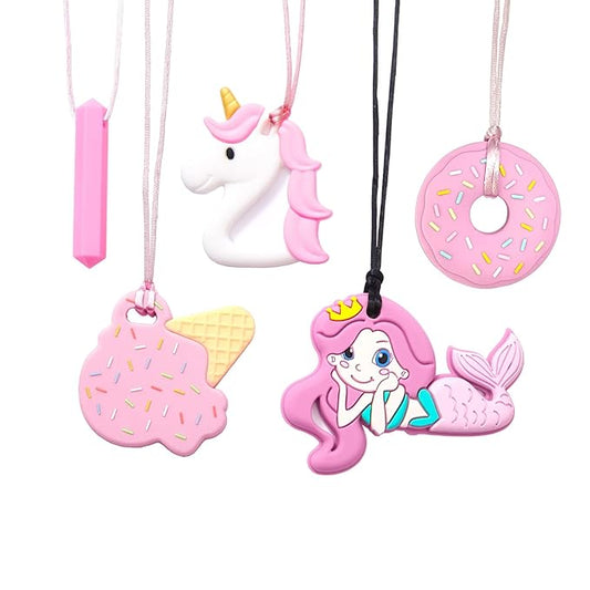 Chew Necklaces for Sensory Kids 5 PCS Chewy Necklaces that Like Biting or Have Autism-Perfectly Textured Chewelry Kid Girl Teether Chewing Toys-Chewy Children Chew Toys for Aggressive Chewers Kids